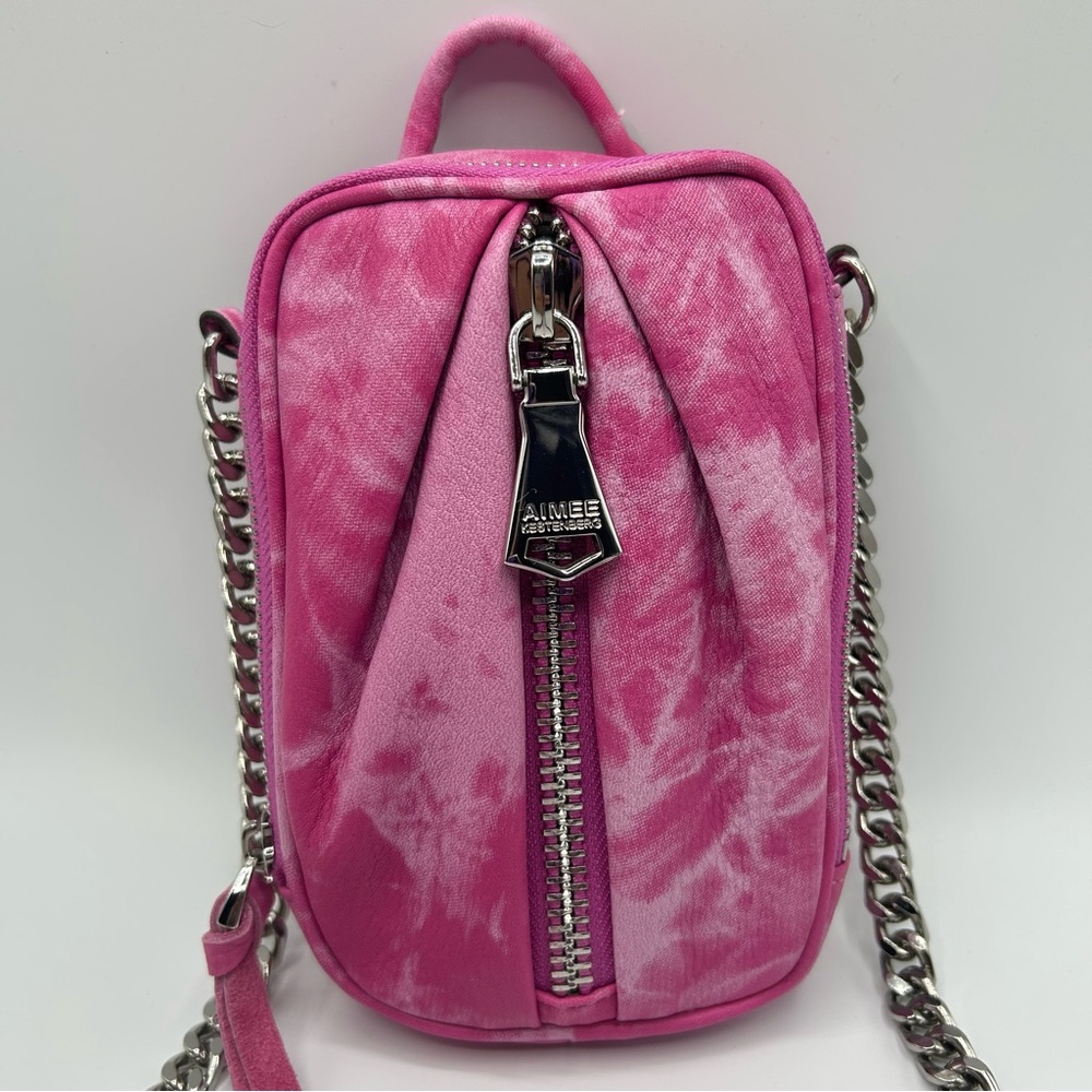 Aimee Kestenberg Tamitha Pink Tie Dye Chain Leather Mini Crossbody Bag RFID